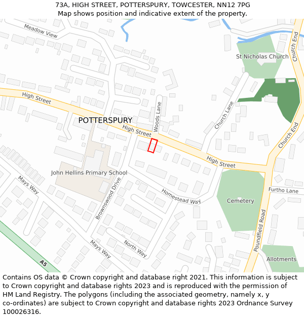 73A, HIGH STREET, POTTERSPURY, TOWCESTER, NN12 7PG: Location map and indicative extent of plot