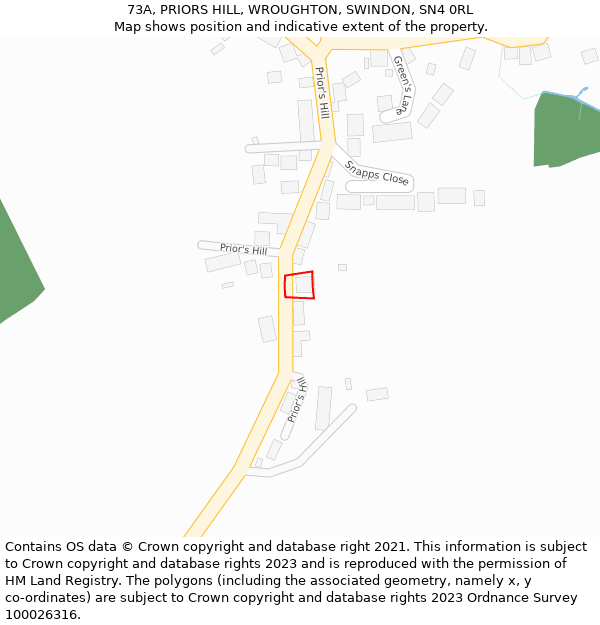 73A, PRIORS HILL, WROUGHTON, SWINDON, SN4 0RL: Location map and indicative extent of plot