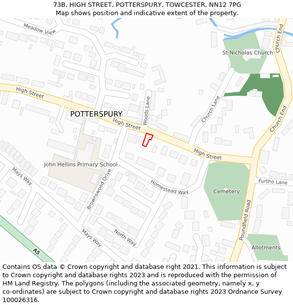 73B, HIGH STREET, POTTERSPURY, TOWCESTER, NN12 7PG: Location map and indicative extent of plot
