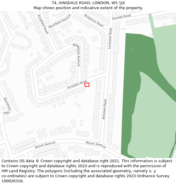 74, AINSDALE ROAD, LONDON, W5 1JX: Location map and indicative extent of plot