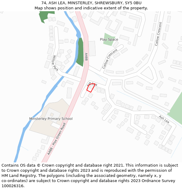 74, ASH LEA, MINSTERLEY, SHREWSBURY, SY5 0BU: Location map and indicative extent of plot