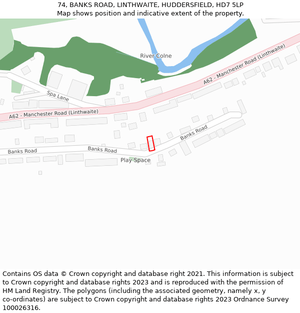 74, BANKS ROAD, LINTHWAITE, HUDDERSFIELD, HD7 5LP: Location map and indicative extent of plot