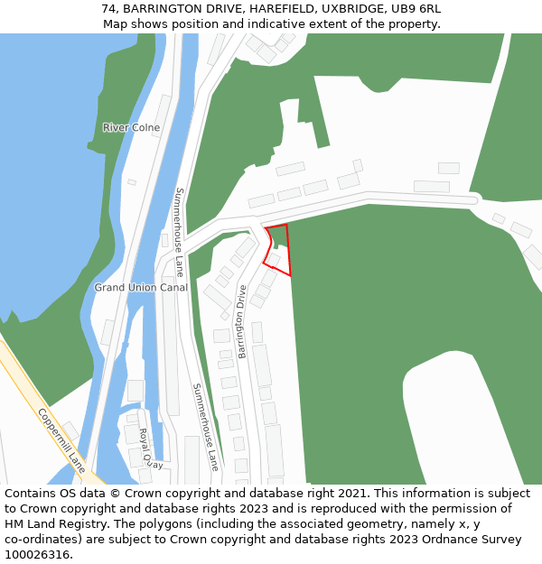 74, BARRINGTON DRIVE, HAREFIELD, UXBRIDGE, UB9 6RL: Location map and indicative extent of plot