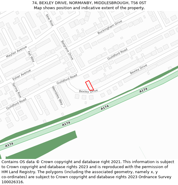 74, BEXLEY DRIVE, NORMANBY, MIDDLESBROUGH, TS6 0ST: Location map and indicative extent of plot