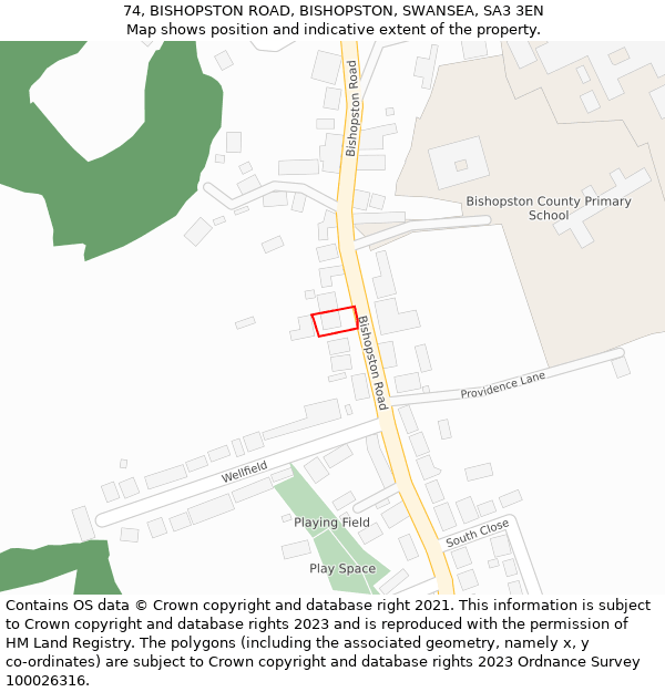 74, BISHOPSTON ROAD, BISHOPSTON, SWANSEA, SA3 3EN: Location map and indicative extent of plot