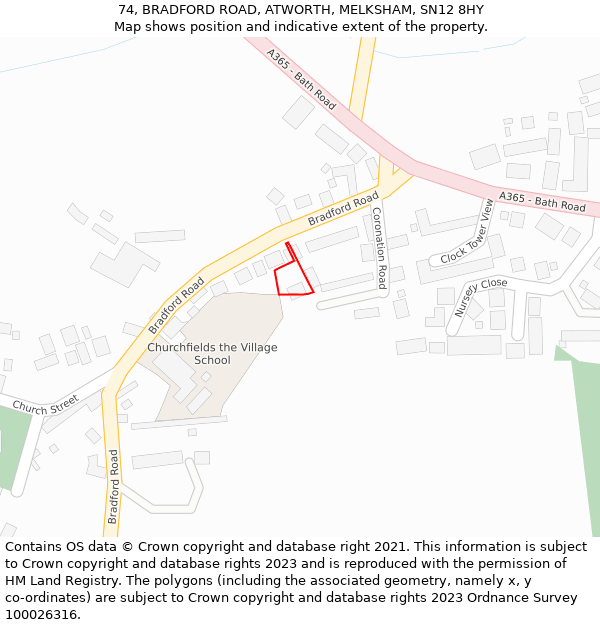 74, BRADFORD ROAD, ATWORTH, MELKSHAM, SN12 8HY: Location map and indicative extent of plot