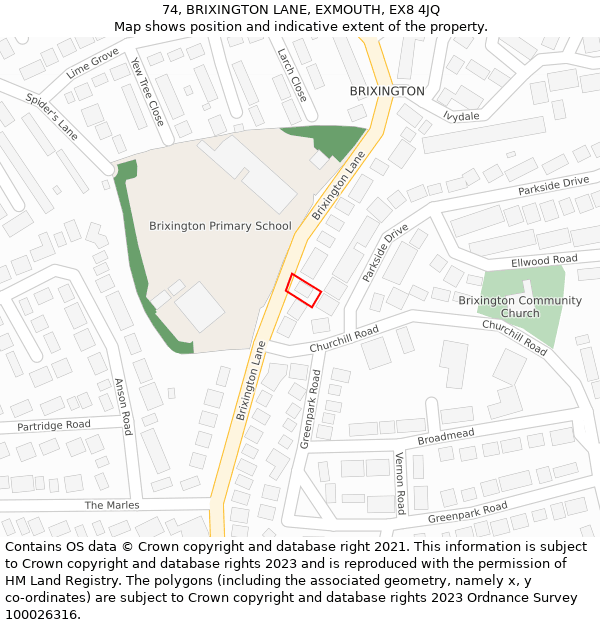 74, BRIXINGTON LANE, EXMOUTH, EX8 4JQ: Location map and indicative extent of plot