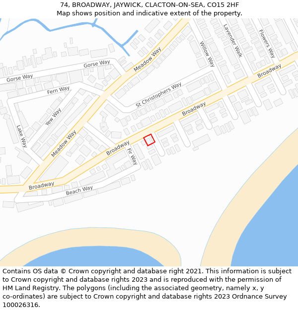 74, BROADWAY, JAYWICK, CLACTON-ON-SEA, CO15 2HF: Location map and indicative extent of plot