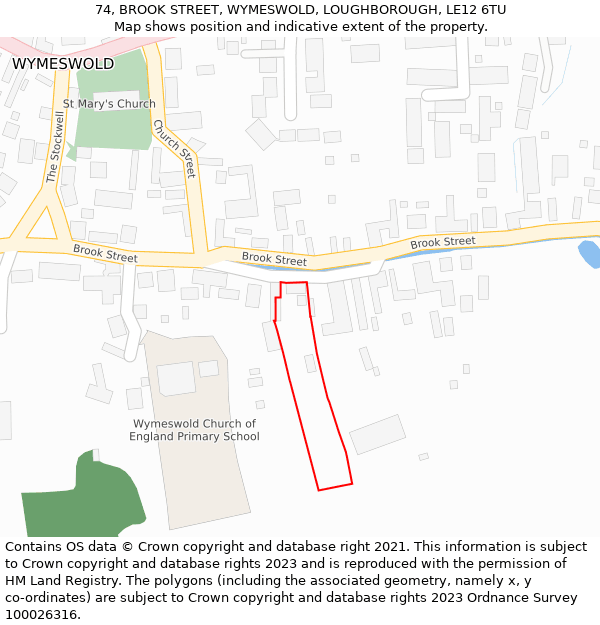 74, BROOK STREET, WYMESWOLD, LOUGHBOROUGH, LE12 6TU: Location map and indicative extent of plot