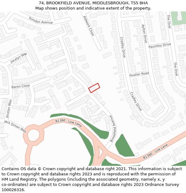 74, BROOKFIELD AVENUE, MIDDLESBROUGH, TS5 8HA: Location map and indicative extent of plot