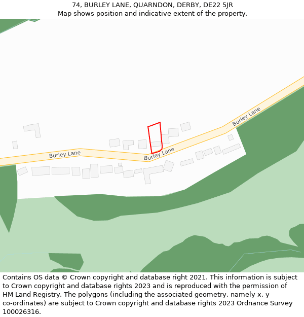 74, BURLEY LANE, QUARNDON, DERBY, DE22 5JR: Location map and indicative extent of plot