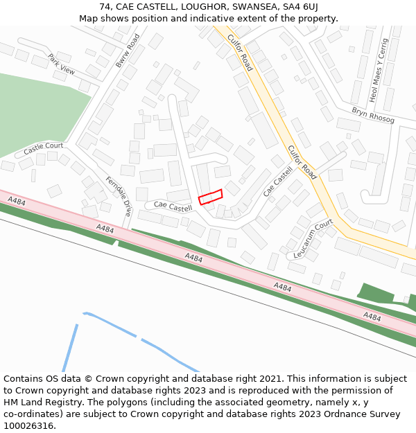 74, CAE CASTELL, LOUGHOR, SWANSEA, SA4 6UJ: Location map and indicative extent of plot