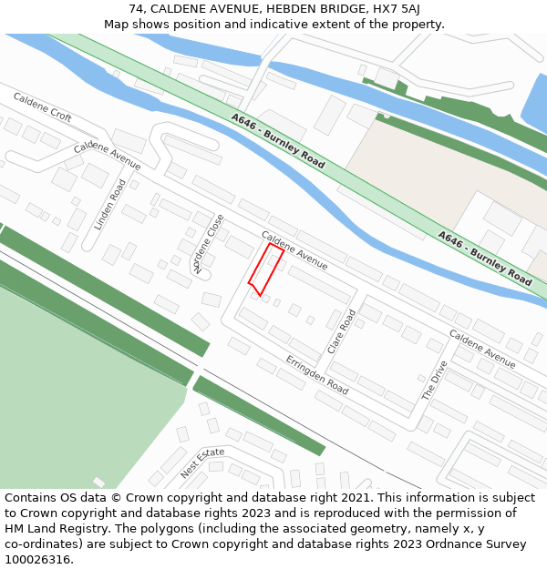 74, CALDENE AVENUE, HEBDEN BRIDGE, HX7 5AJ: Location map and indicative extent of plot