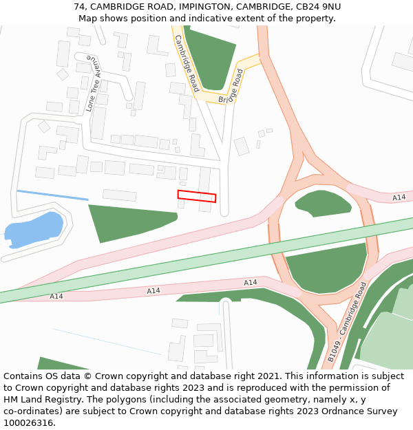 74, CAMBRIDGE ROAD, IMPINGTON, CAMBRIDGE, CB24 9NU: Location map and indicative extent of plot