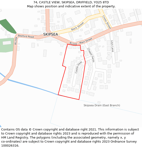 74, CASTLE VIEW, SKIPSEA, DRIFFIELD, YO25 8TD: Location map and indicative extent of plot
