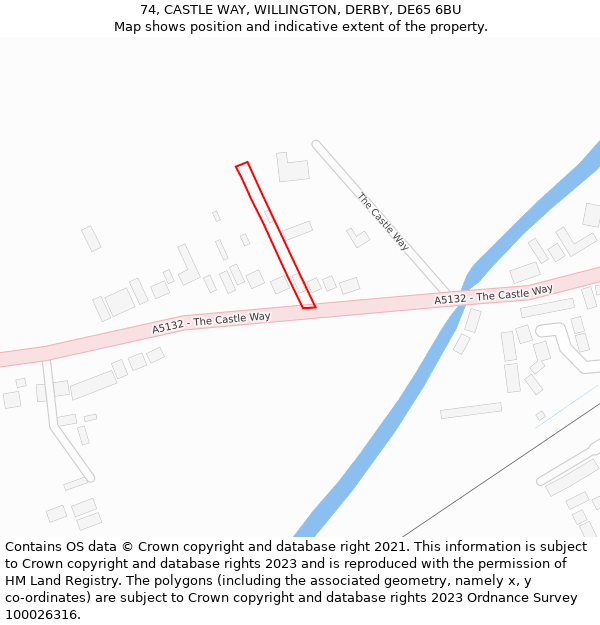 74, CASTLE WAY, WILLINGTON, DERBY, DE65 6BU: Location map and indicative extent of plot