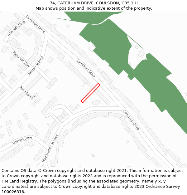 74, CATERHAM DRIVE, COULSDON, CR5 1JH: Location map and indicative extent of plot