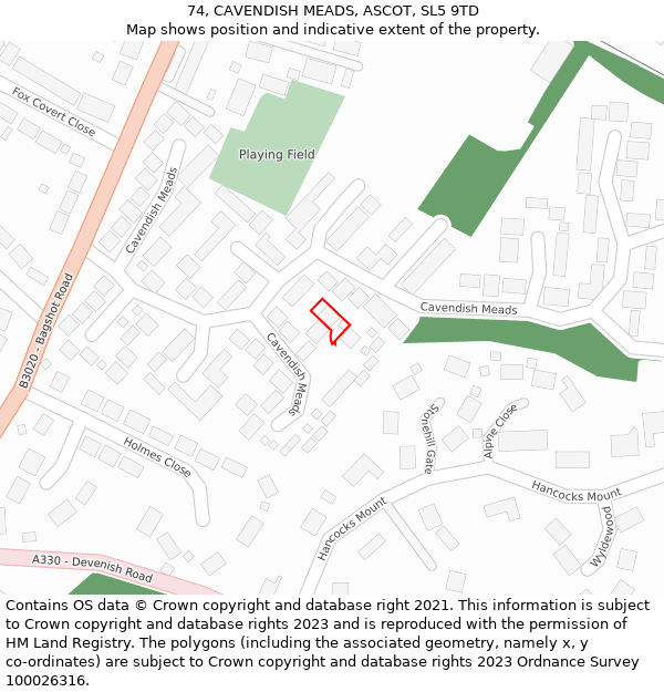 74, CAVENDISH MEADS, ASCOT, SL5 9TD: Location map and indicative extent of plot