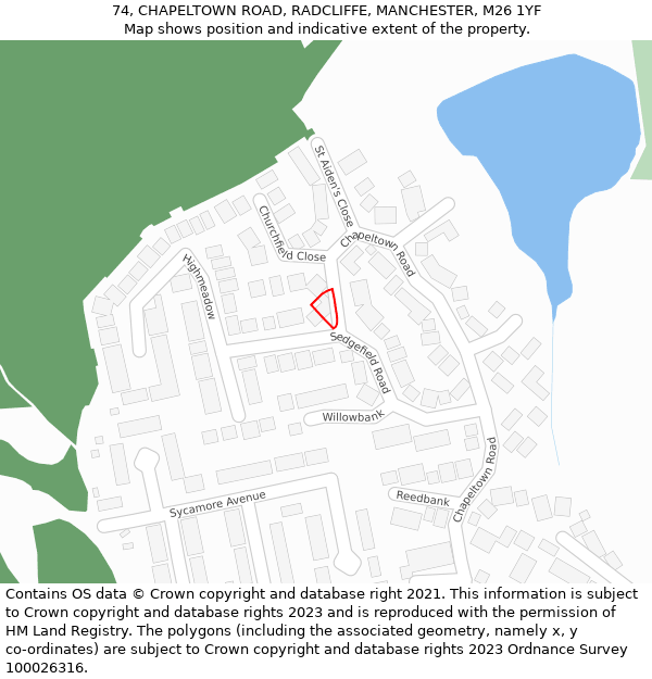 74, CHAPELTOWN ROAD, RADCLIFFE, MANCHESTER, M26 1YF: Location map and indicative extent of plot