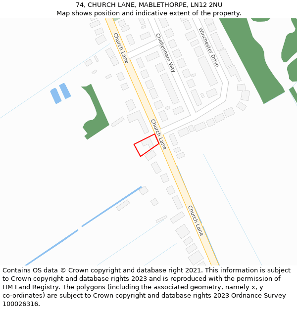 74, CHURCH LANE, MABLETHORPE, LN12 2NU: Location map and indicative extent of plot