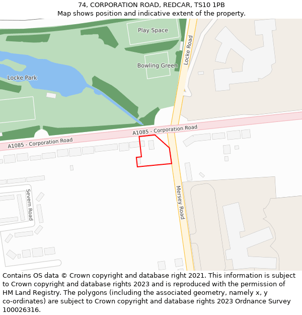 74, CORPORATION ROAD, REDCAR, TS10 1PB: Location map and indicative extent of plot