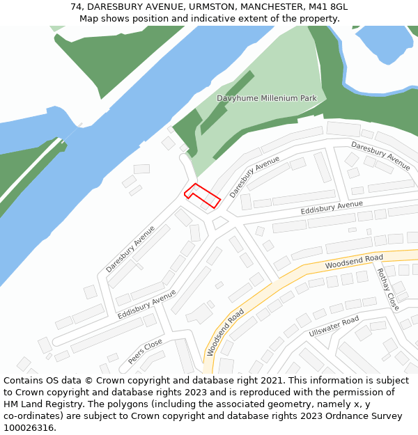 74, DARESBURY AVENUE, URMSTON, MANCHESTER, M41 8GL: Location map and indicative extent of plot