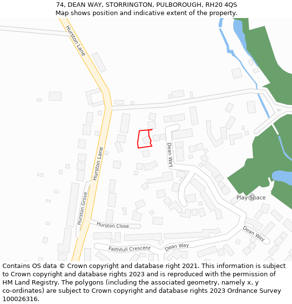 74, DEAN WAY, STORRINGTON, PULBOROUGH, RH20 4QS: Location map and indicative extent of plot