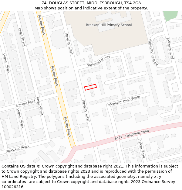 74, DOUGLAS STREET, MIDDLESBROUGH, TS4 2GA: Location map and indicative extent of plot