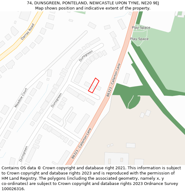 74, DUNSGREEN, PONTELAND, NEWCASTLE UPON TYNE, NE20 9EJ: Location map and indicative extent of plot