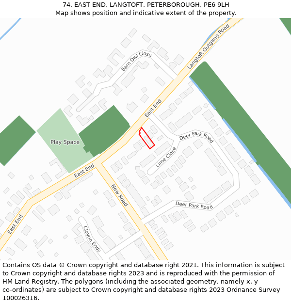 74, EAST END, LANGTOFT, PETERBOROUGH, PE6 9LH: Location map and indicative extent of plot