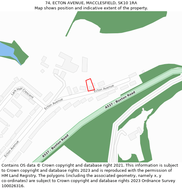 74, ECTON AVENUE, MACCLESFIELD, SK10 1RA: Location map and indicative extent of plot