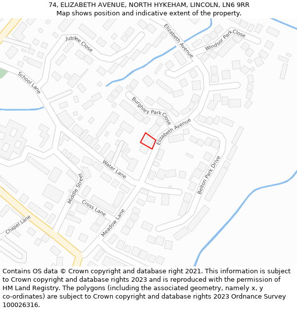 74, ELIZABETH AVENUE, NORTH HYKEHAM, LINCOLN, LN6 9RR: Location map and indicative extent of plot