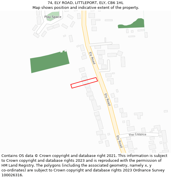 74, ELY ROAD, LITTLEPORT, ELY, CB6 1HL: Location map and indicative extent of plot