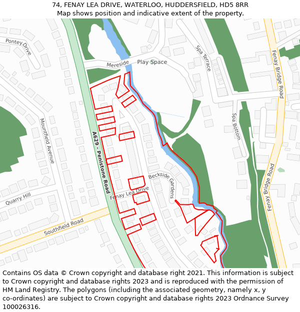 74, FENAY LEA DRIVE, WATERLOO, HUDDERSFIELD, HD5 8RR: Location map and indicative extent of plot