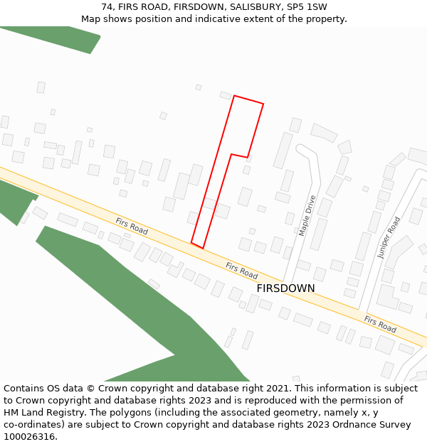 74, FIRS ROAD, FIRSDOWN, SALISBURY, SP5 1SW: Location map and indicative extent of plot