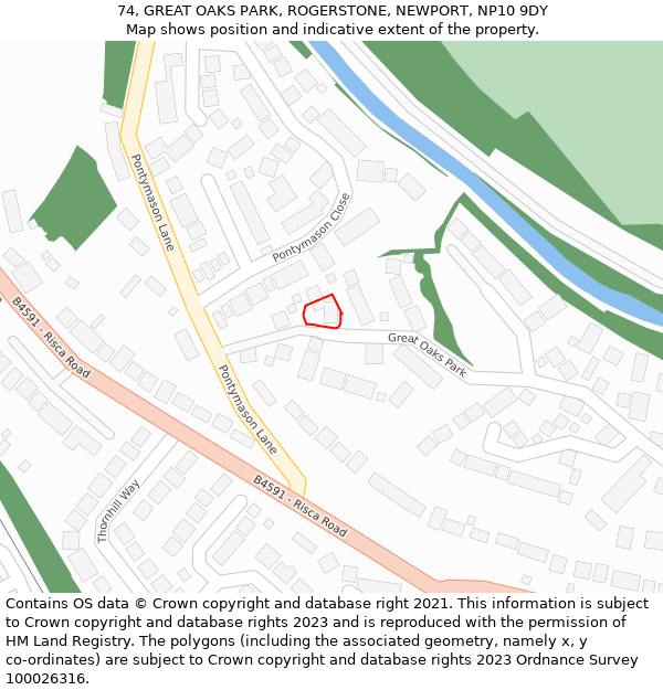74, GREAT OAKS PARK, ROGERSTONE, NEWPORT, NP10 9DY: Location map and indicative extent of plot