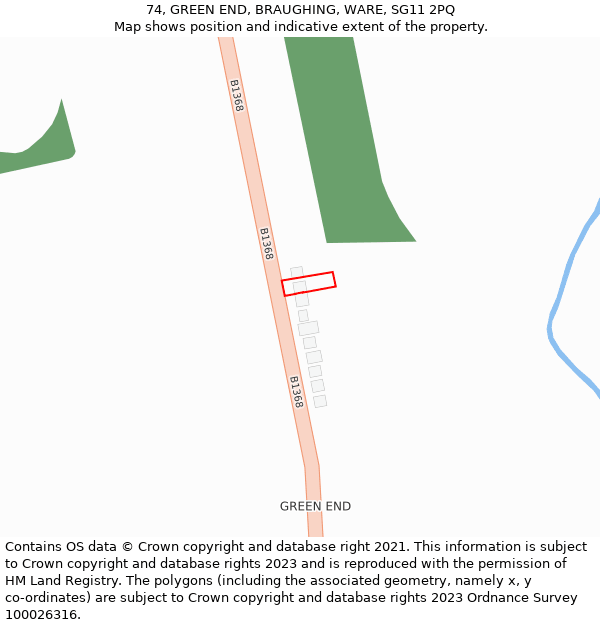 74, GREEN END, BRAUGHING, WARE, SG11 2PQ: Location map and indicative extent of plot