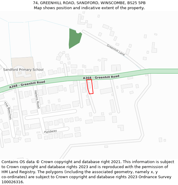 74, GREENHILL ROAD, SANDFORD, WINSCOMBE, BS25 5PB: Location map and indicative extent of plot