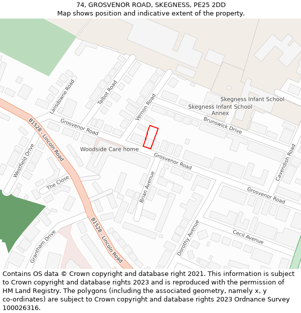 74, GROSVENOR ROAD, SKEGNESS, PE25 2DD: Location map and indicative extent of plot