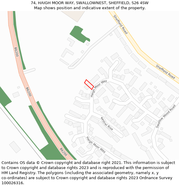 74, HAIGH MOOR WAY, SWALLOWNEST, SHEFFIELD, S26 4SW: Location map and indicative extent of plot