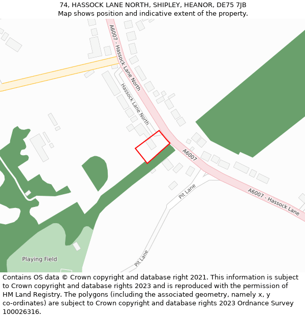 74, HASSOCK LANE NORTH, SHIPLEY, HEANOR, DE75 7JB: Location map and indicative extent of plot