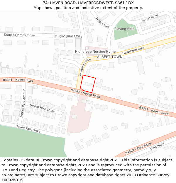 74, HAVEN ROAD, HAVERFORDWEST, SA61 1DX: Location map and indicative extent of plot