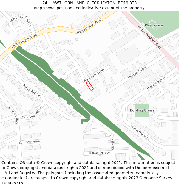 74, HAWTHORN LANE, CLECKHEATON, BD19 3TR: Location map and indicative extent of plot