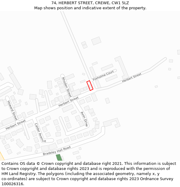 74, HERBERT STREET, CREWE, CW1 5LZ: Location map and indicative extent of plot