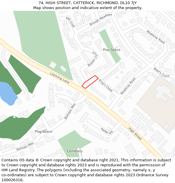 74, HIGH STREET, CATTERICK, RICHMOND, DL10 7JY: Location map and indicative extent of plot