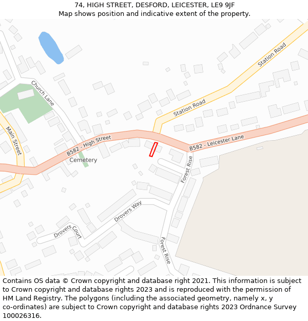 74, HIGH STREET, DESFORD, LEICESTER, LE9 9JF: Location map and indicative extent of plot