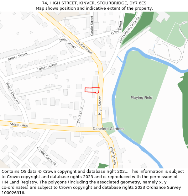 74, HIGH STREET, KINVER, STOURBRIDGE, DY7 6ES: Location map and indicative extent of plot