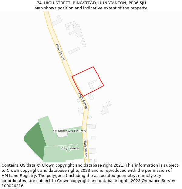 74, HIGH STREET, RINGSTEAD, HUNSTANTON, PE36 5JU: Location map and indicative extent of plot