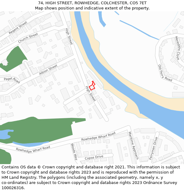 74, HIGH STREET, ROWHEDGE, COLCHESTER, CO5 7ET: Location map and indicative extent of plot