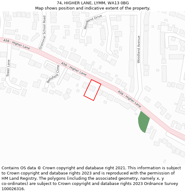 74, HIGHER LANE, LYMM, WA13 0BG: Location map and indicative extent of plot